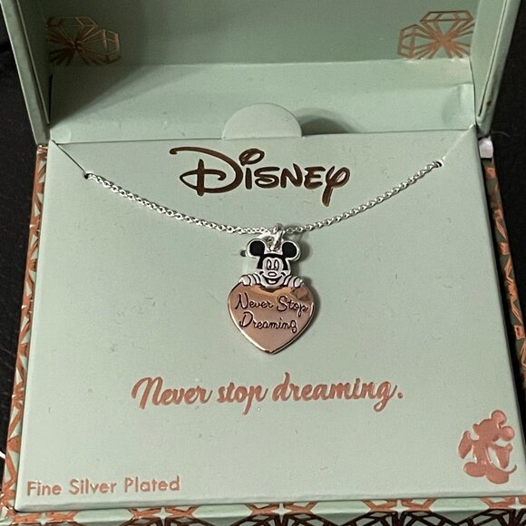 NIB Disney Fine Silver Plated "Never Stop Dreaming" 18" Necklace - Picture 1 of 4